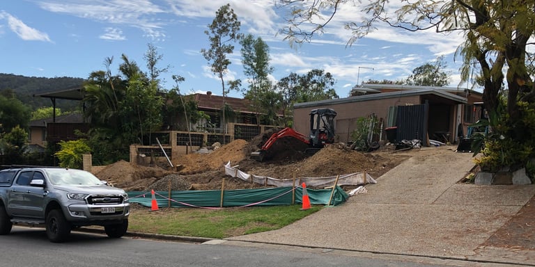 All tree stumps, front fence removed & separating the various soils