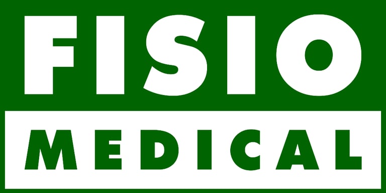 Logomarca da empresa Fisiomedical, com predominância das cores branco e verde.