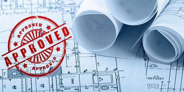 Architectural blueprints and engineering drawings with approved stamp for Dubai Municipality and DCD