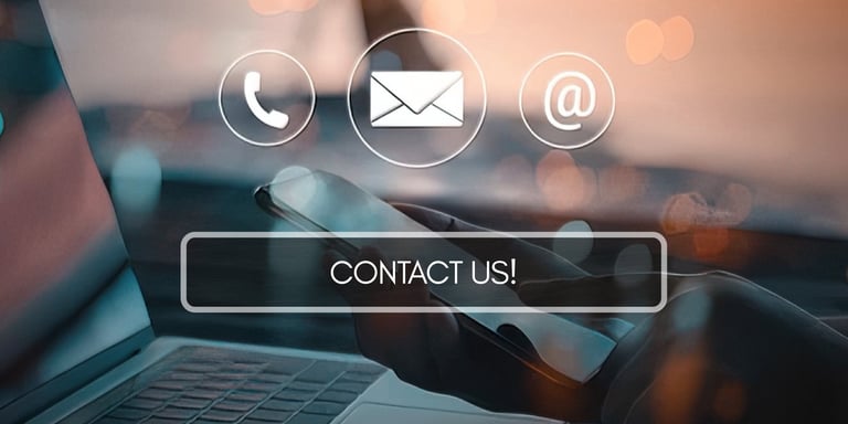 Laptop and smartphone with phone, email, and message icons encouraging clients to contact The Assessing Co.