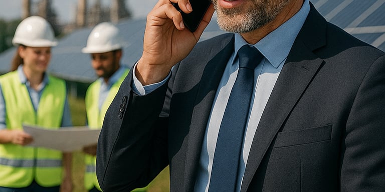 a man in a suit and a woman in a hard hat