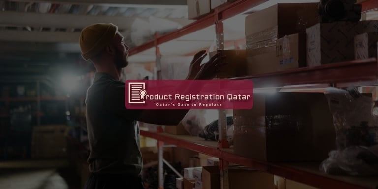 Staff removing recalled product from shelf with visible recall notice label in Qatar retail setting.