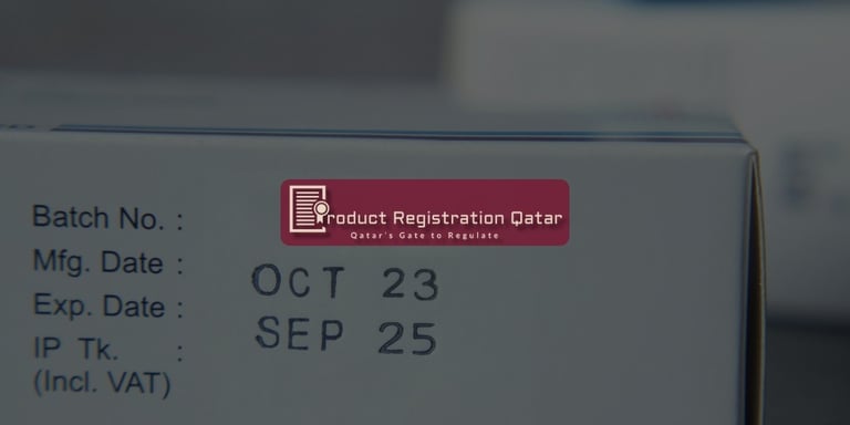 Close-up of product packaging showing manufacture and expiry dates, symbolizing shelf life regulations in Qatar.