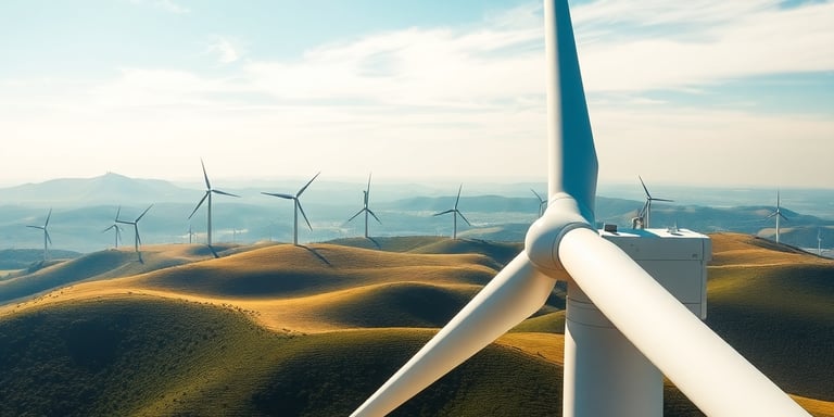 Windkraftturbinen auf weitem Land / KI generiertes Bild