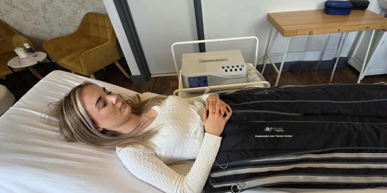 woman receive lymphatic compression massage