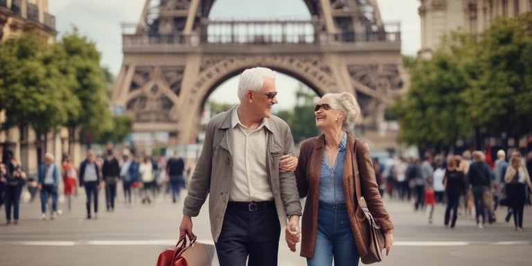 A professional advisor warmly consulting with a mature couple in a bright office.