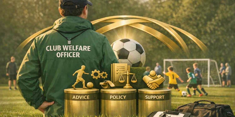 Club Welfare Officer | 3 gold podiums representing Advice, Policy & Support
