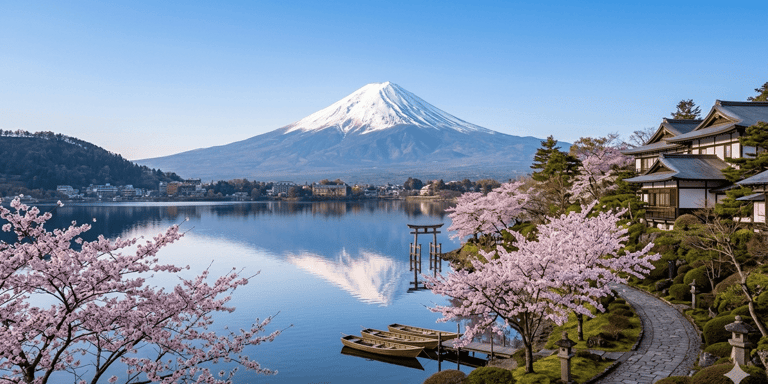 Monte Fuji com paisagem tradicional japonesa.