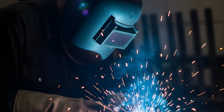 Soldador fabricando cerramientos metálicos a medida en taller propio