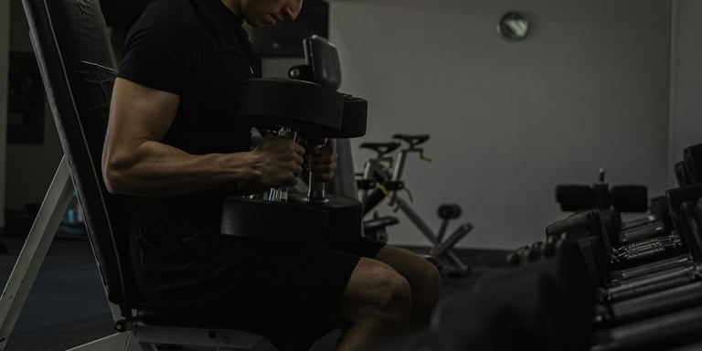 Pessoa realizando treino de musculação com recuperação adequada para hipertrofia