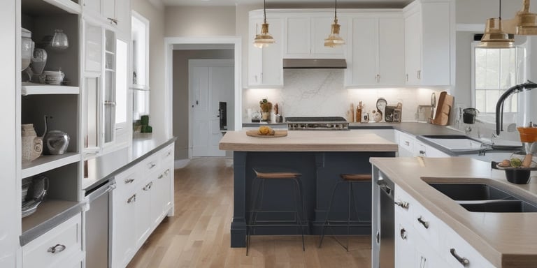 Photo of a handyman installing a modern kitchen cabinet
