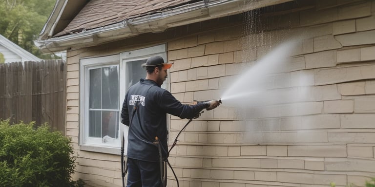 A professional cleaner carefully detailing a large window with a squeegee on a sunny day.