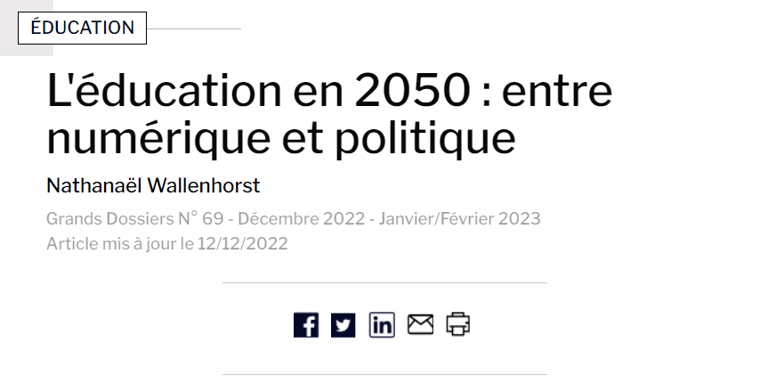 L'éducation en 2050 : entre numérique et politique Nathanaël Wallenhorst Sciences humaines