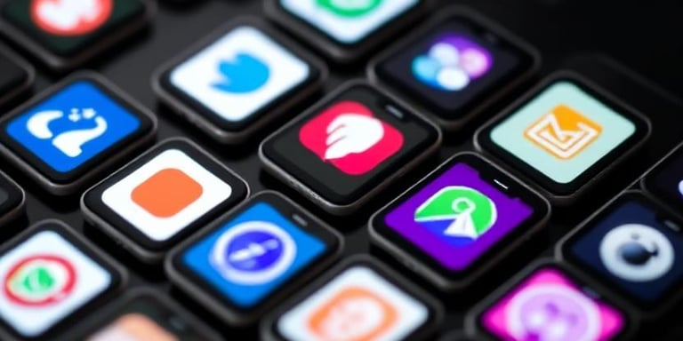 Visualize smartphone icons with app logos on their screens.