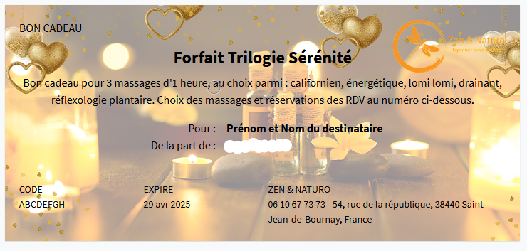 bon cadeau 3 massages d'1h
