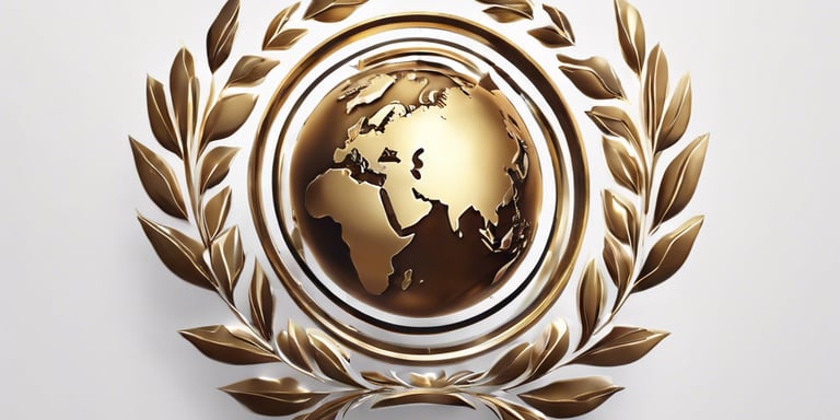 a golden globe in a laurel wreath with a golden globe