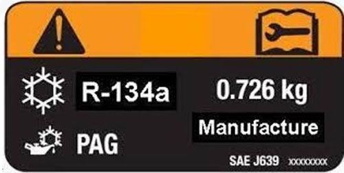 r134a refrigerant gas label