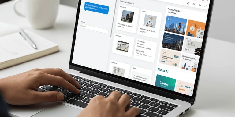 Laptop screen displaying prompt workflows and AI automation interface