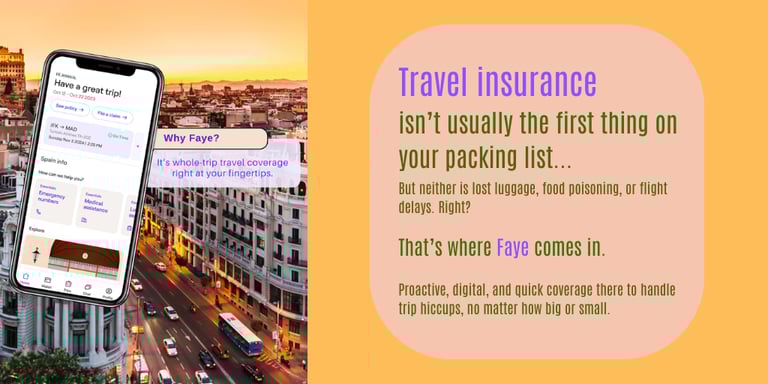 Graphic: Travel Insurance with Faye to protect your trip