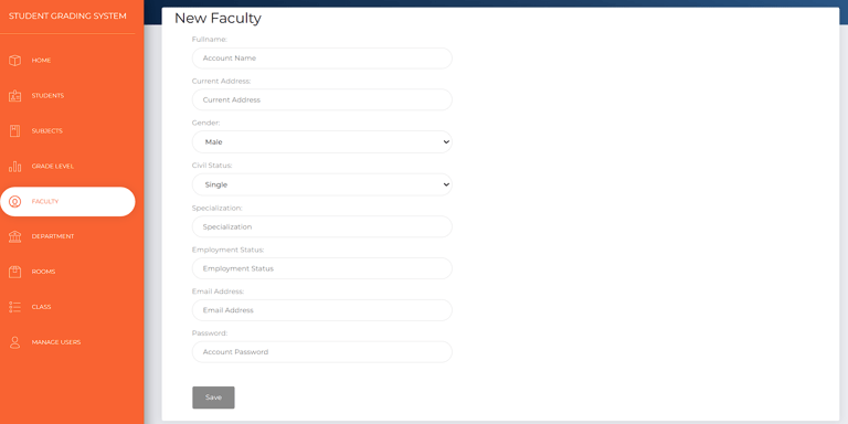 Student Grade Management System - Add New Faculty