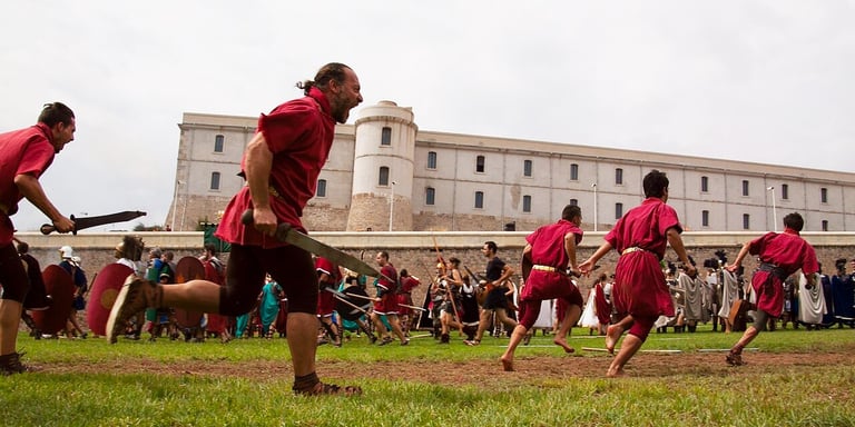 People participating in one of the "Carthaginians and Romans" days, a local festival in Cartagena