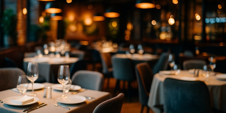 Fusion style restaurant interior in the evening
