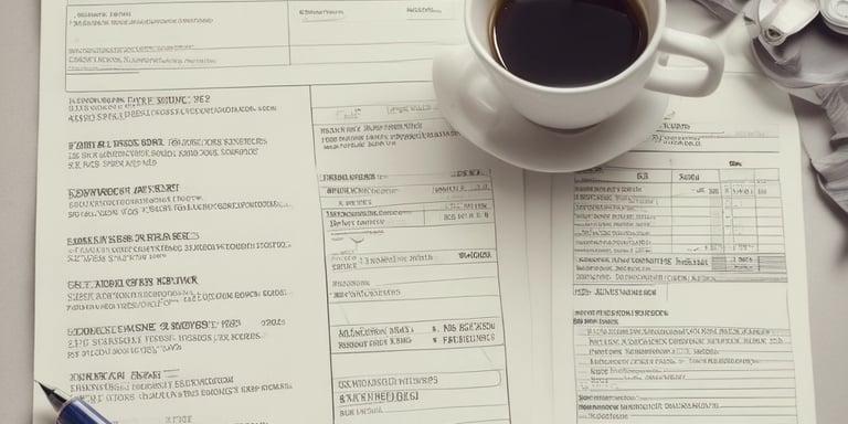 A close-up view of a financial document with printed figures and text, accompanied by a black pen resting on the paper. To the left, a digital calculator displays a number, suggesting it is used for calculations related to the document.