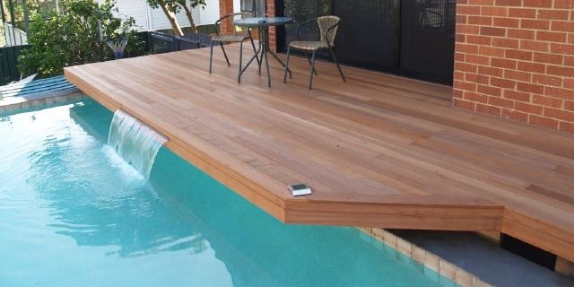 cantilevered deck with water feature
