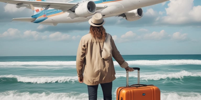 Luggage with a travel insurance tag resting beside a globe and camera.