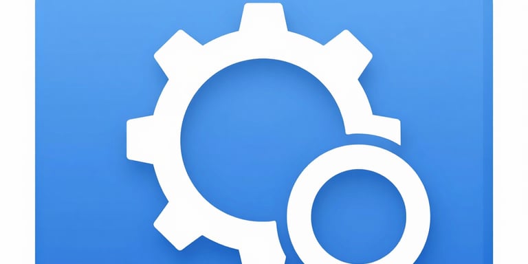 Blue settings icon with white gear and circle symbols for web application configuration.