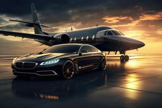 private-jet-and-luxury-car-in-airport-luxury airport transfer to private jet gta
