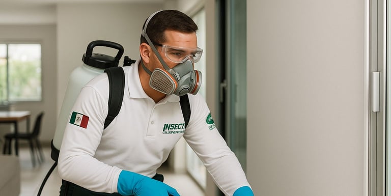 especialista aplicando aspersión en casa 