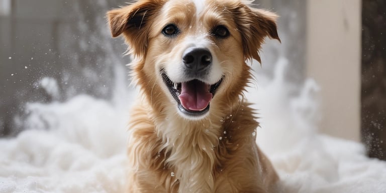 a small white dog playing with a soccer ball