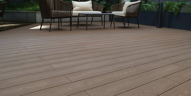 Close up de porcelanato antirresbalante estilo madera (amaderados) en terraza exterior de Zeramiq.