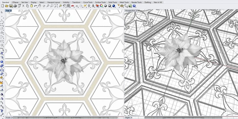 poinsettia tile design in 3D modeling program