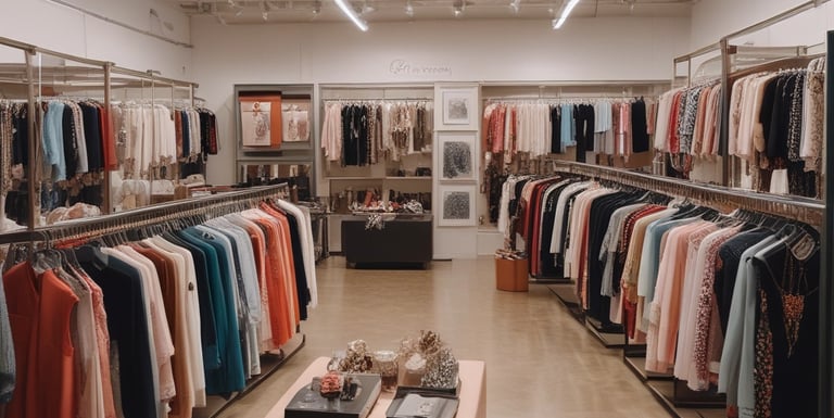 A vibrant display of trendy apparel and sparkling jewelry arranged on a rustic wooden table.