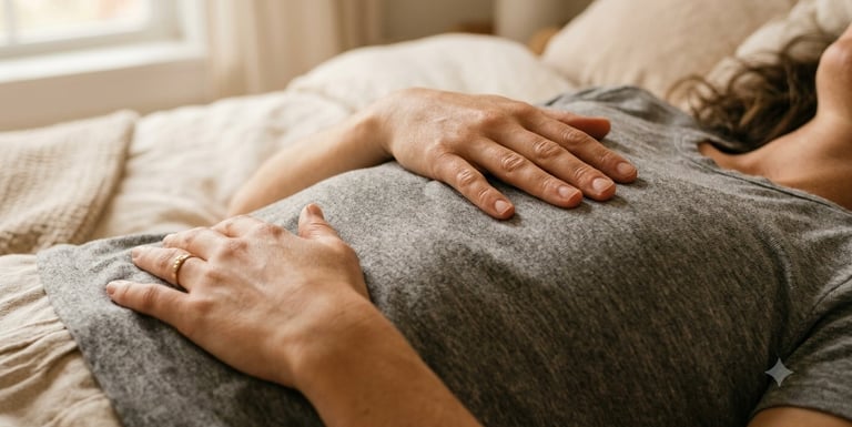 Posición de las manos para la respiración diafragmática: una en el pecho y otra en el abdomen