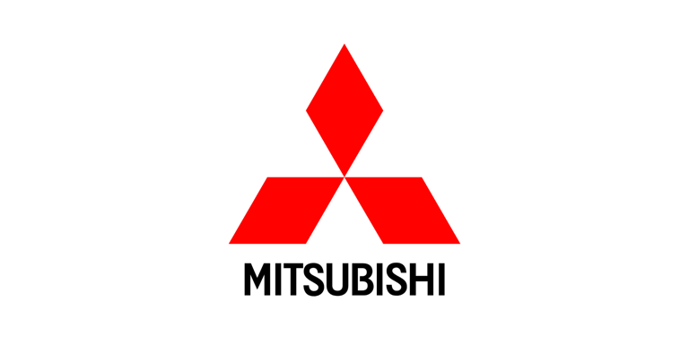 a red and white logo with the letter a in the middle mitsubishi