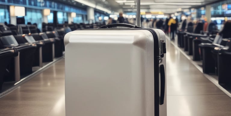 Smiling traveler showing passport and travel documents at an airport.