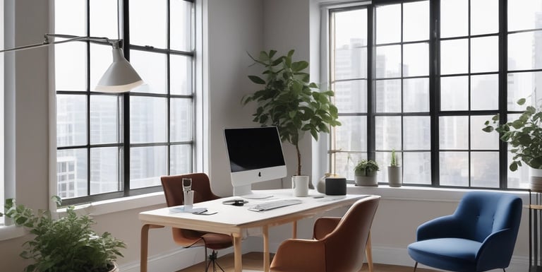 A welcoming mentor guiding a small group in a bright, modern classroom setting.