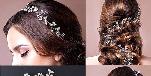 a woman with a hair comb and a flower in her hair. Bandeau cheveux perle coiffure mariée