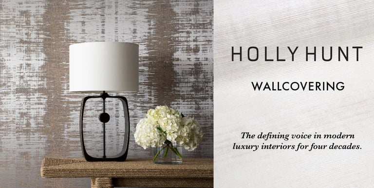 Luxury Holly Hunt wallcovering collection featuring modern textured wallpaper and geometric patterns.
