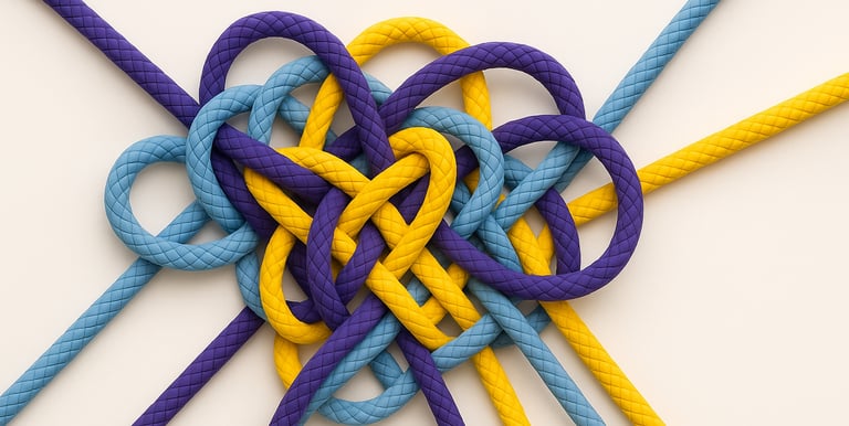 Tangled ropes of different colors