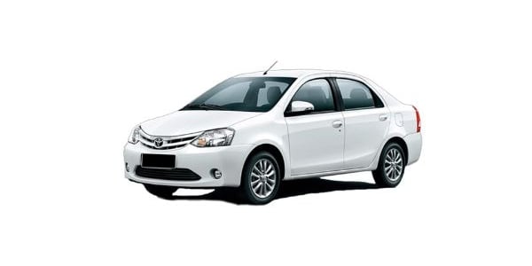 a white Toyota Etios car parked on a white background
