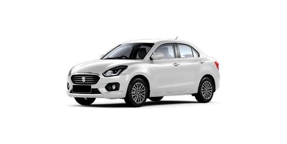 a white Maruti Dzire car parked on a white background