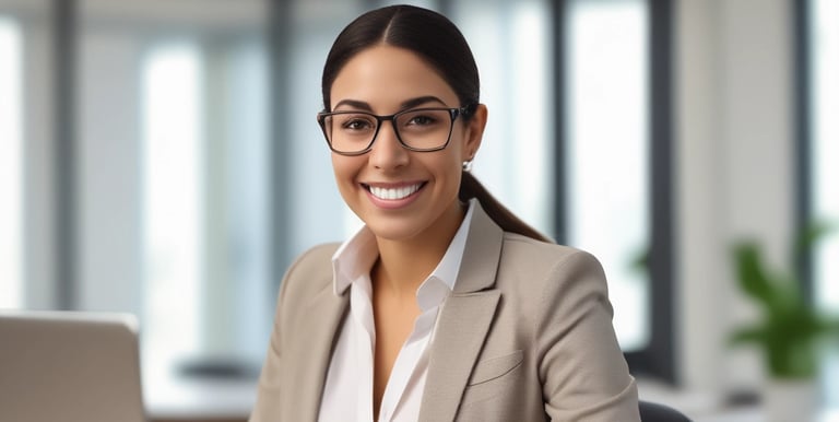 A hand holds a black business card with white text reading 'FORTY TWO Strategy Innovation Design' against a blurred urban skyline backdrop. The sky is clear and blue, suggesting a bright day.