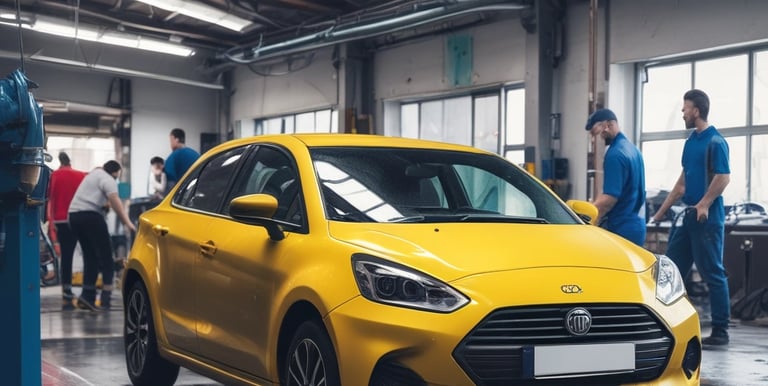 High-resolution image of a Maruti Suzuki car being serviced in a bright, clean workshop.