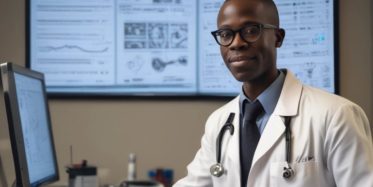 A modern hospital room featuring an adjustable hospital bed with side rails, a blue sheet, and medical devices such as monitors and an infusion pump nearby. The room is tiled, with a curtain in the background and medical equipment along the walls.