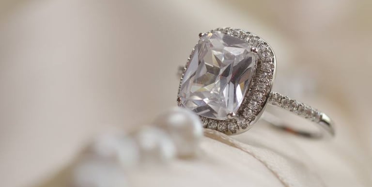 a ring with a CVD diamond ring and a pearl ring