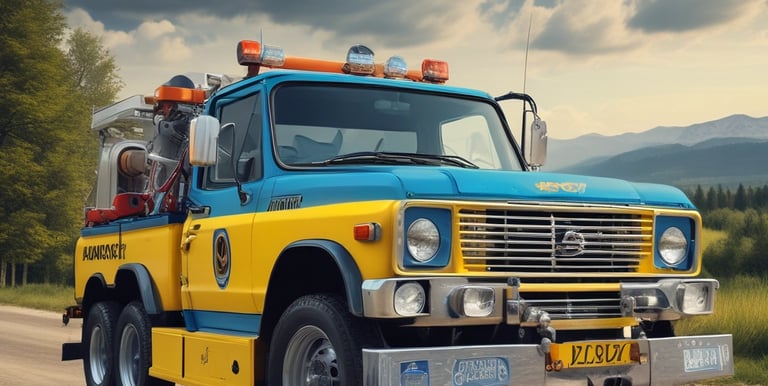 A tow truck parked next to a vehicle on the roadside.